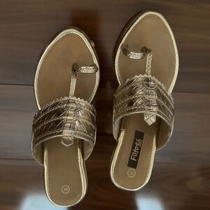 Fiitoes Gold Sandals with Toe Loop Design UK size 36